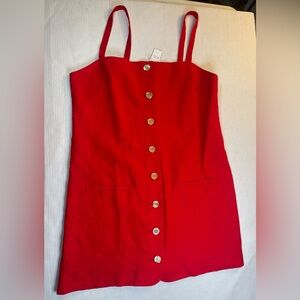 J. Crew Claudia Red Linen Dress with gold buttons NWT Sz S